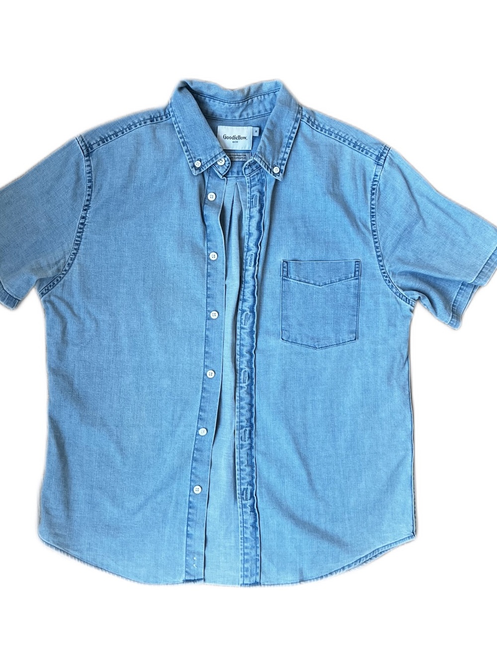 Goodfellow & Co Light Blue Short Sleeve Denim Button-Down Shirt